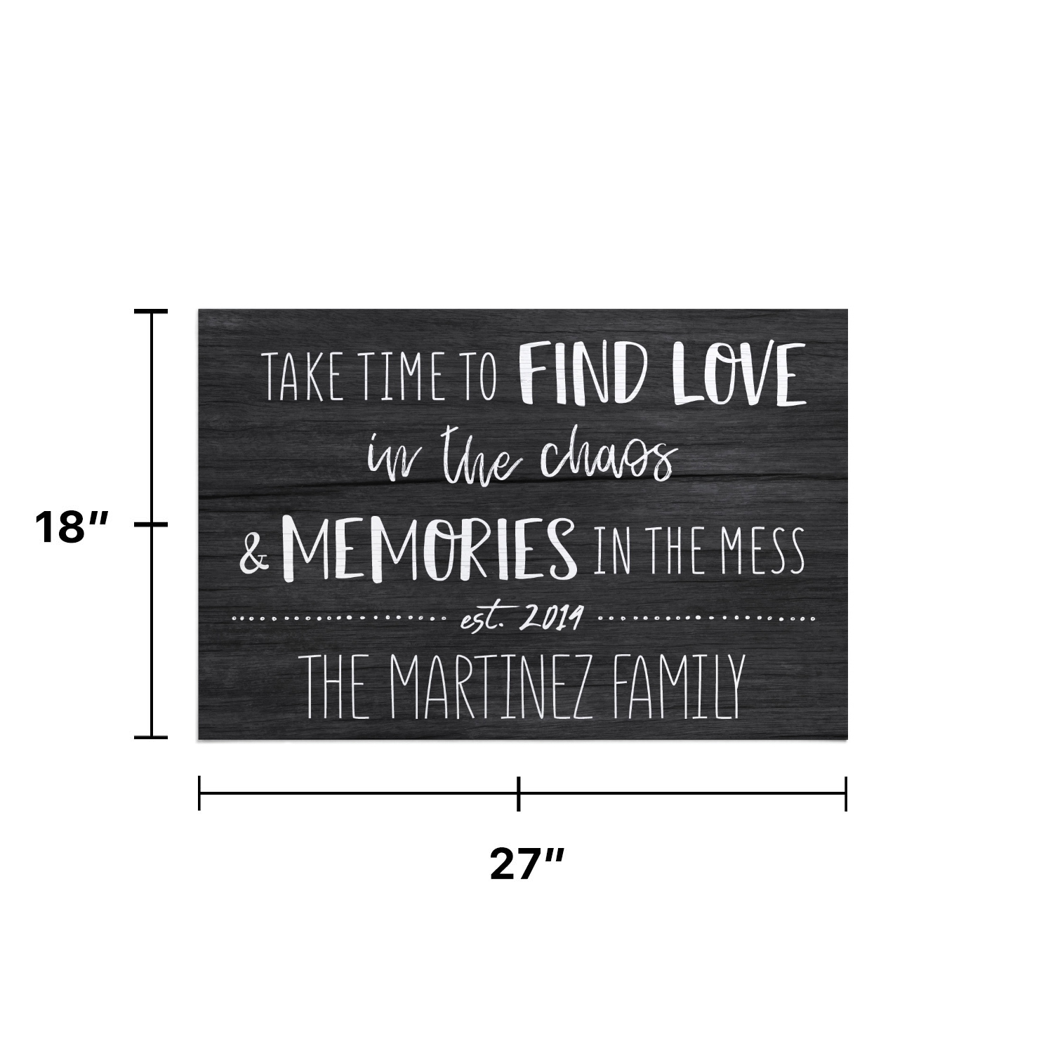 Personalized Planet 27x18 Take Time To Find Love in the Chaos and Memories Doormat with Custom Personalization Printed on Gray Rectangular 1/4” Thick Non Slip Mat for Kitchen Hallway Deck or Porch