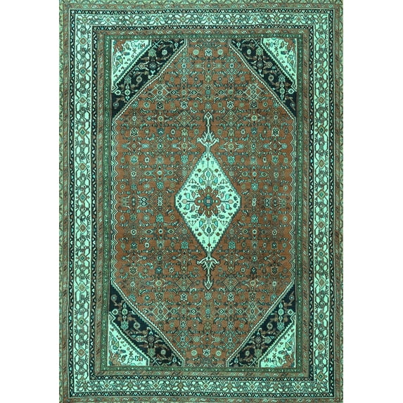Ahgly Company Machine Washable Indoor Rectangle Medallion Turquoise Blue Traditional Area Rugs, 2' x 5'