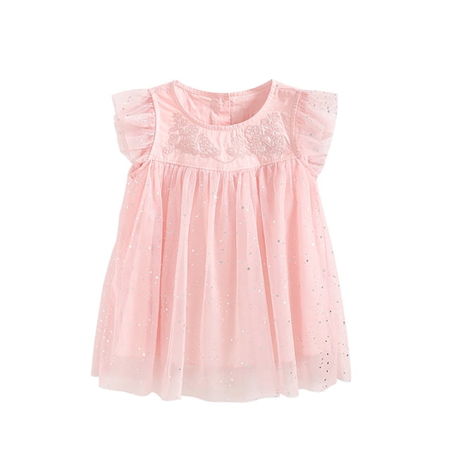 Quotay Combinaison Décontractée Filles Été Style Européen Robe à Col Rond Tenue de Fête Décontractée pour Tout-Petits et Enfants Combinaison Filles 2-8 Ans Rose,4-5 Ans