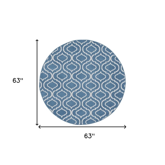 5' Gray Round Moroccan Power Loom Area Rug