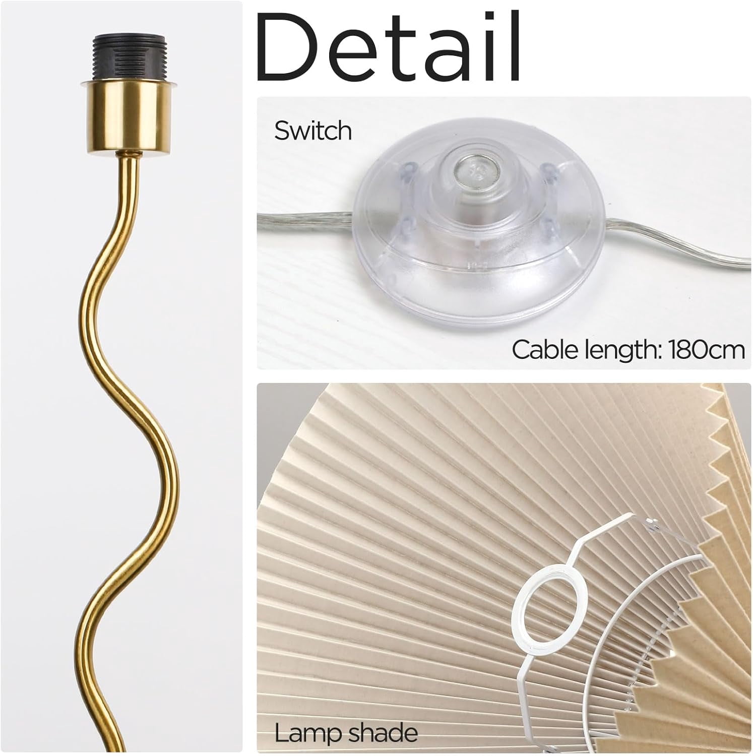 KUNJOULAM Modern Pleated Floor Lamp, Black Pole Floor Lamps, Simple Design Tall Lamp with Adjustable Beige Lampshade, Standing Lamp for Living Room, Bedroom, Office, Home (Without Bulb)