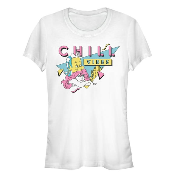 Junior's The Little Mermaid Retro Chill Vibes  Graphic Tee White X Large