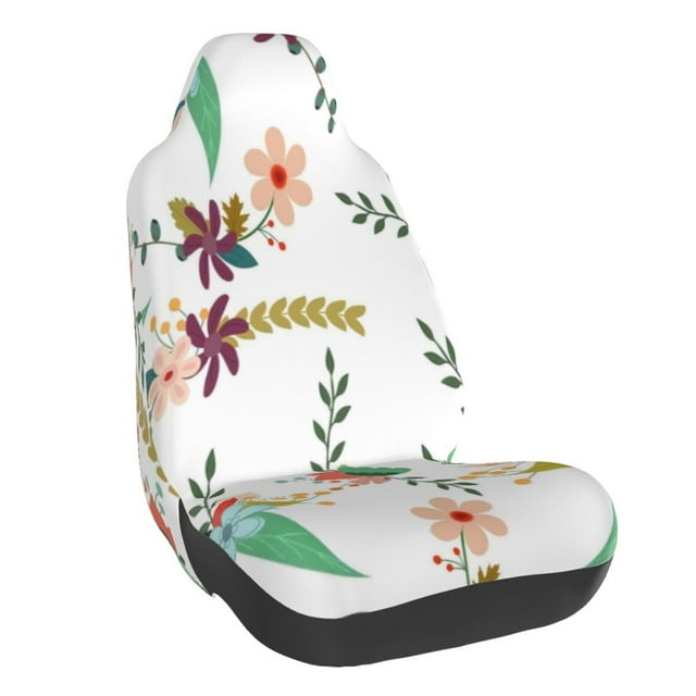 Wukai Pretty Floral With Leaves Full Set Car Seat Covers with Soft Padding Universal Auto Front Seats Protector and Cushion Mat