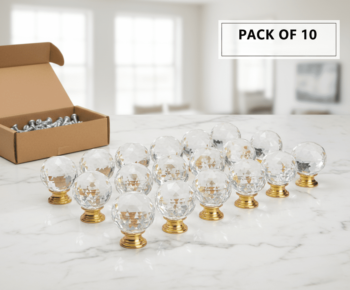 Boahaus Gold Crystal Ball Cabinet Knobs 1 inch Set of 10 Luxurious Drawer Pulls