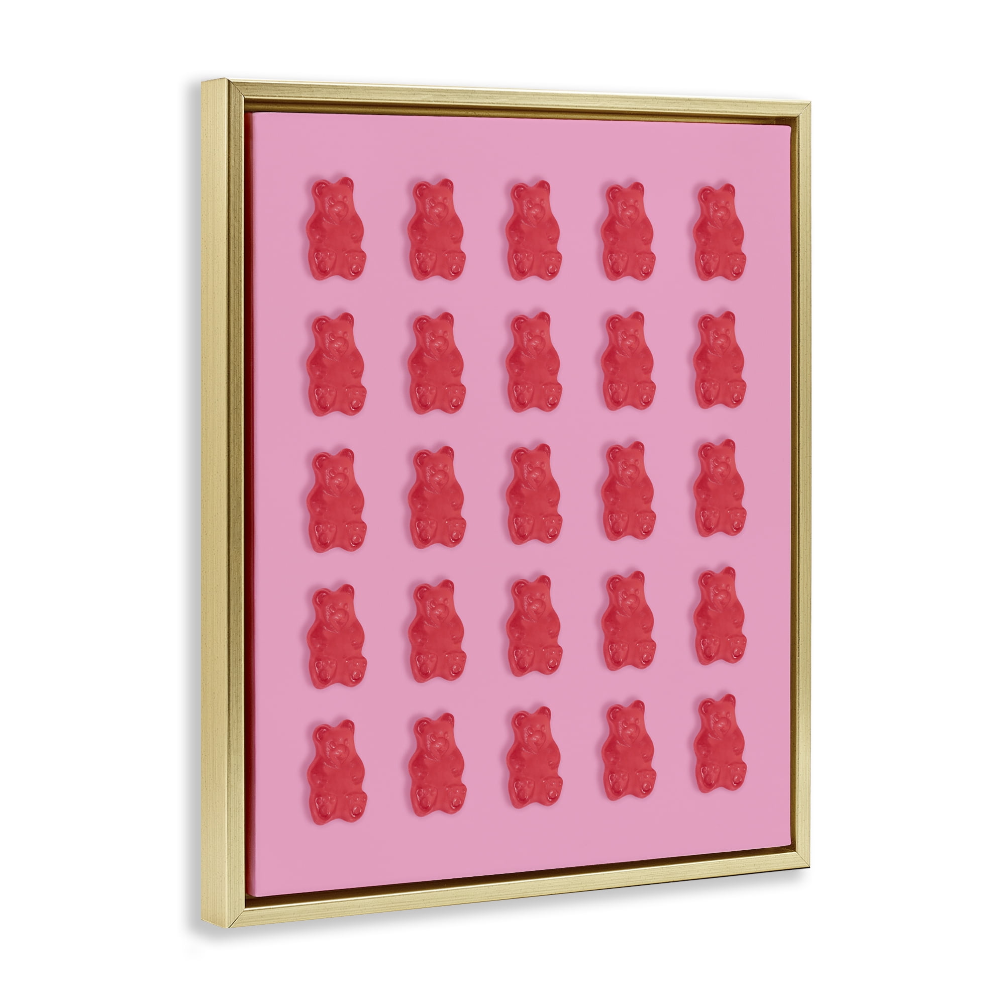Stupell Industries Red Gummy Bears on Pink Gold Framed Floater Canvas Wall Art, design by LISH Creative