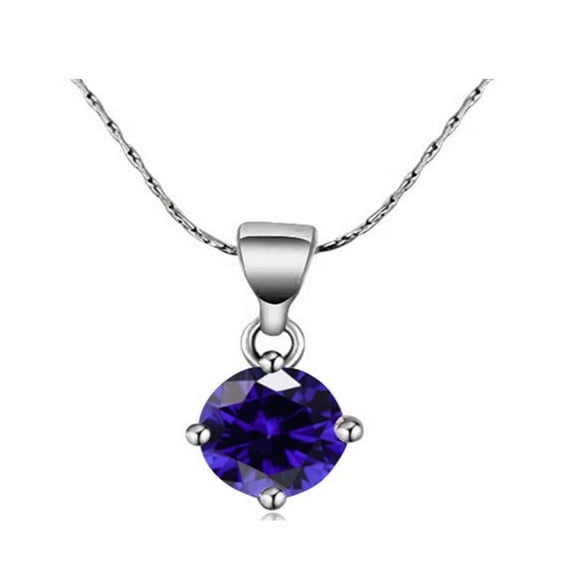 Bonjour Jewelers 18K White Gold 2 Carat Created Blue Sapphire Round Stud Necklace Plated 18 inch Adult Female