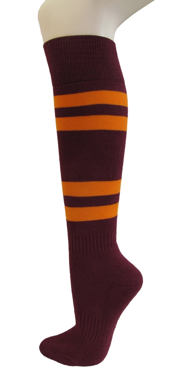 1 Pair COUVER Maroon Softball/Sports Striped Knee High Athletic Socks 
