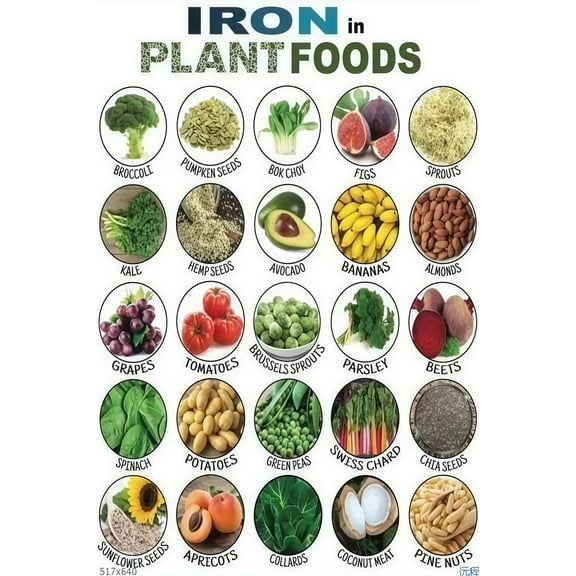 Iron in food Healthy nutrition checklist poster meal planning healthy cooking poster, wall decoration suitable for kitchen living room bedroom