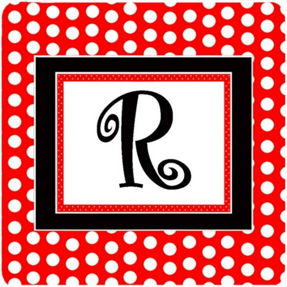 Monogram - Red Black Polka Dots Foam Coasters Initial Letter R, Set - 4