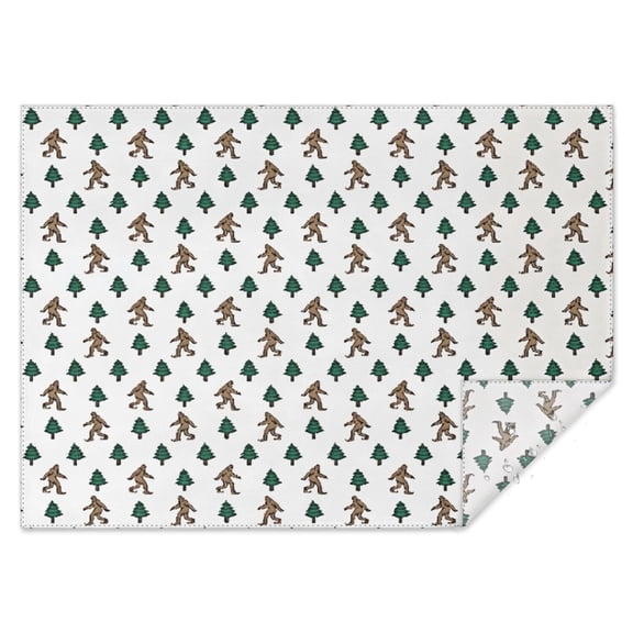 White Bigfoot and Pine Tree Pattern Rectangle Tablecloth 60"x84",Waterproof Polyester Rectangle Table Cloth, Wipeable Spillproof Polyester Tablecloth for Dining, Camping, Indoor and Outdoor