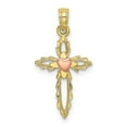 thumbnail image 1 of FB Jewels 10K Yellow and Rose Two Tone Gold Cross with Pink Heart Center Cut Out Pendant, 1 of 4