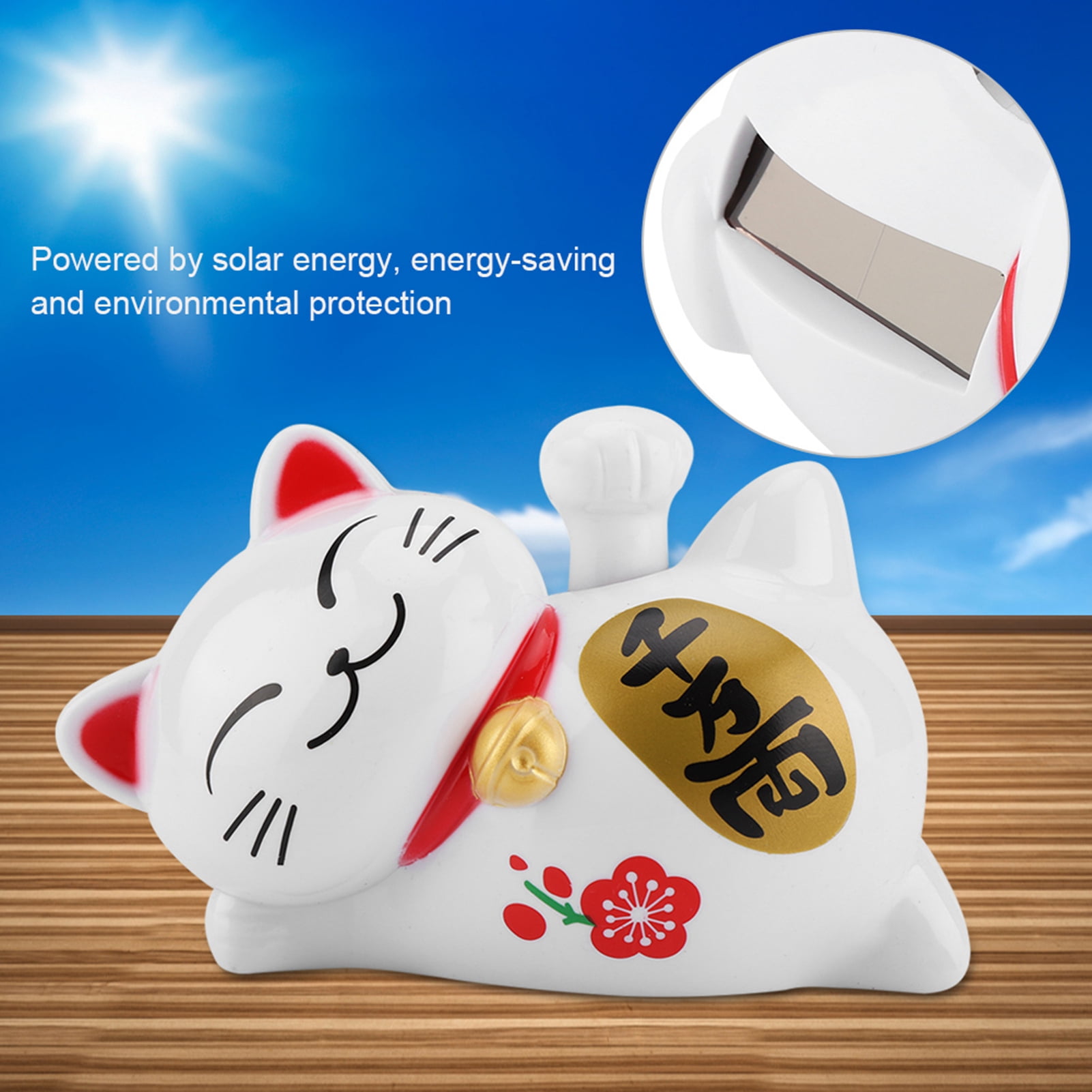 Solar-Lucky Cat – Liegende Glückskatze Mit Wackelndem Arm, Für Auto & Zuhause, Ca. 10,5 Cm