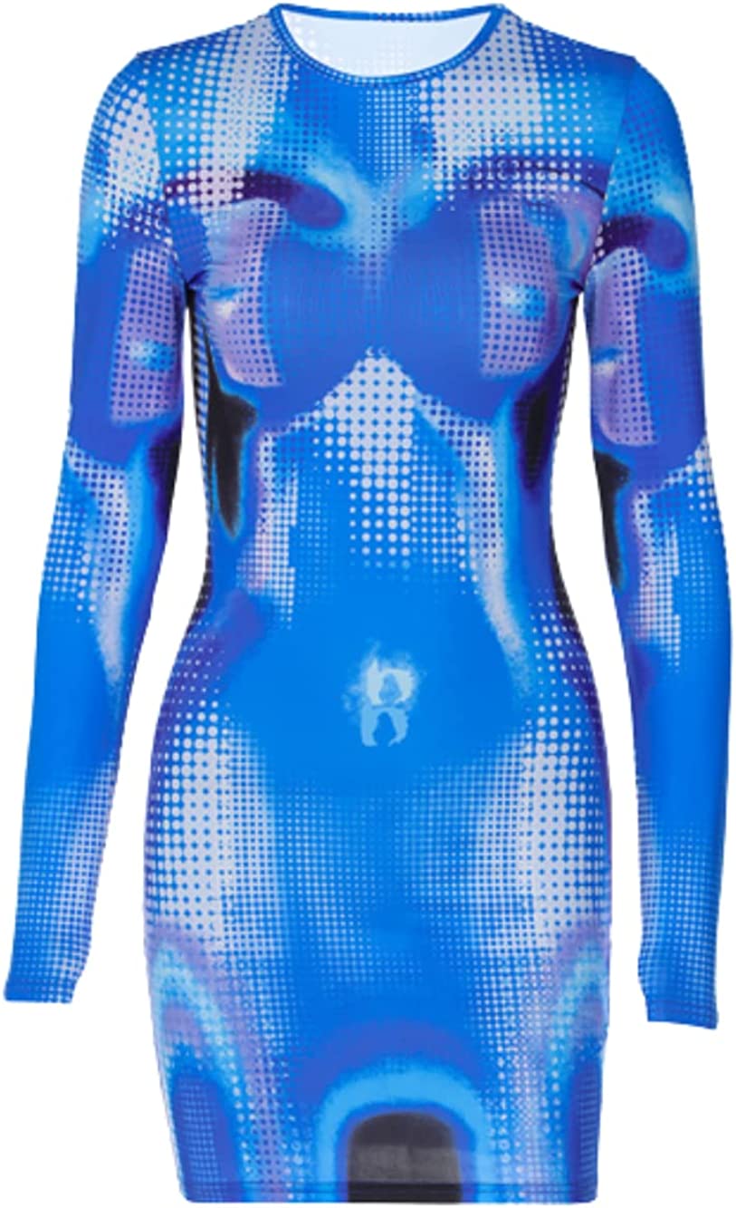 CoCopeaunt Body Print Maxi Dress Women Long Sleeve Sexy Bodycon Dress Y2k Dress Poster Girl