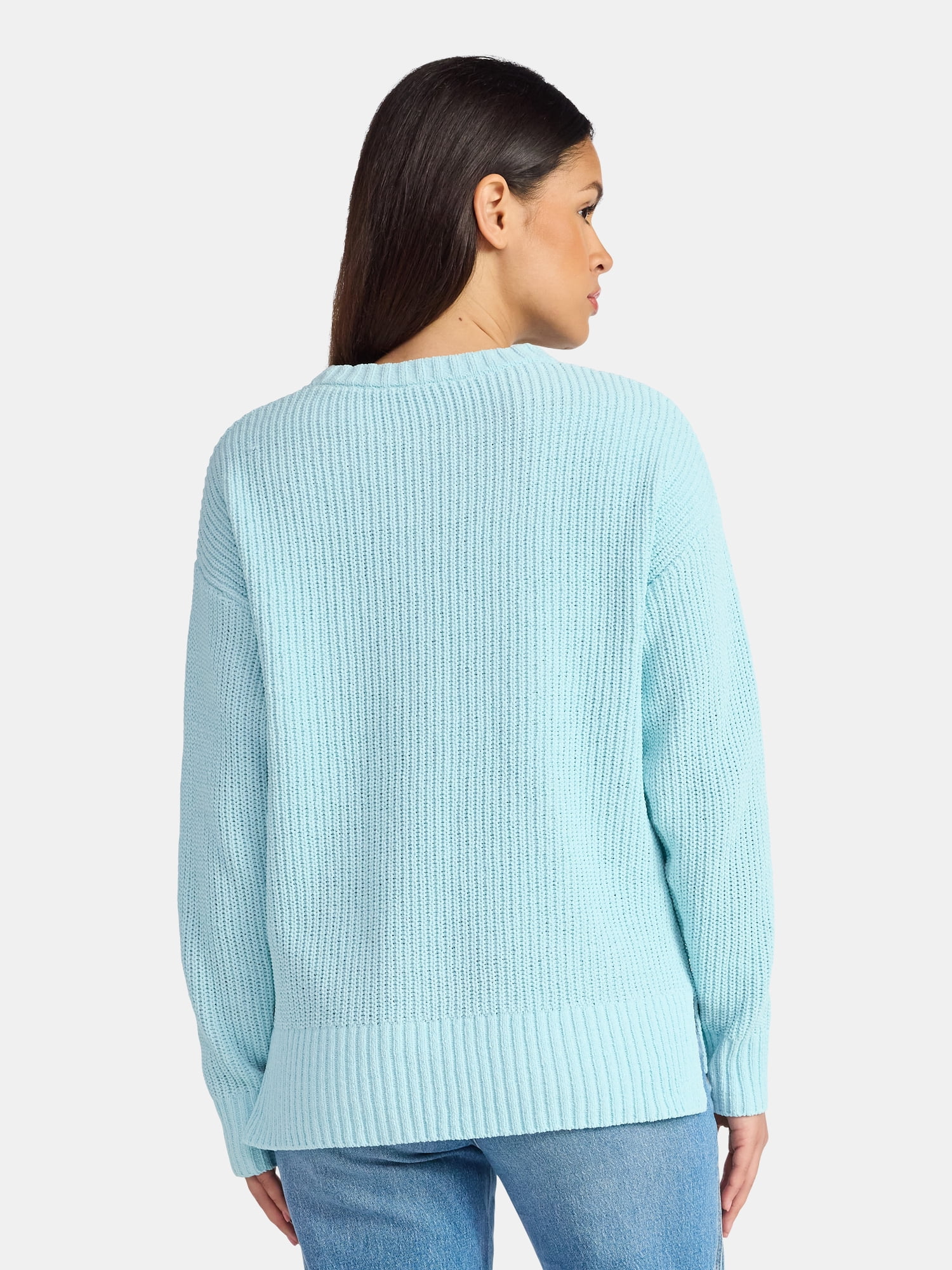 Time and Tru Women's Chenille Sweater with Long Sleeves, Midweight, Sizes XS-XXXL