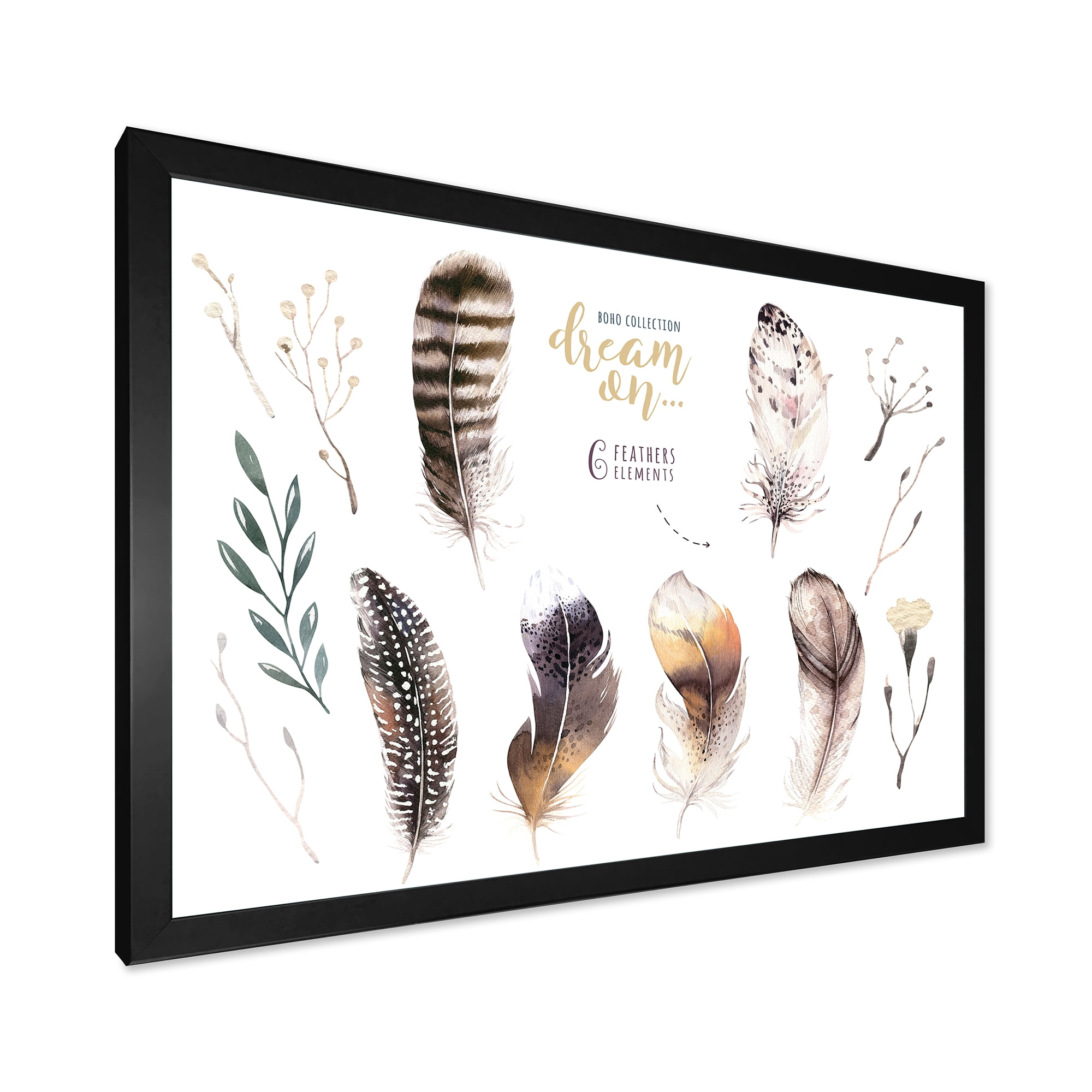 Designart 'VIbrant Orange Boho Feathers' Bohemian & Eclectic Framed Art Print