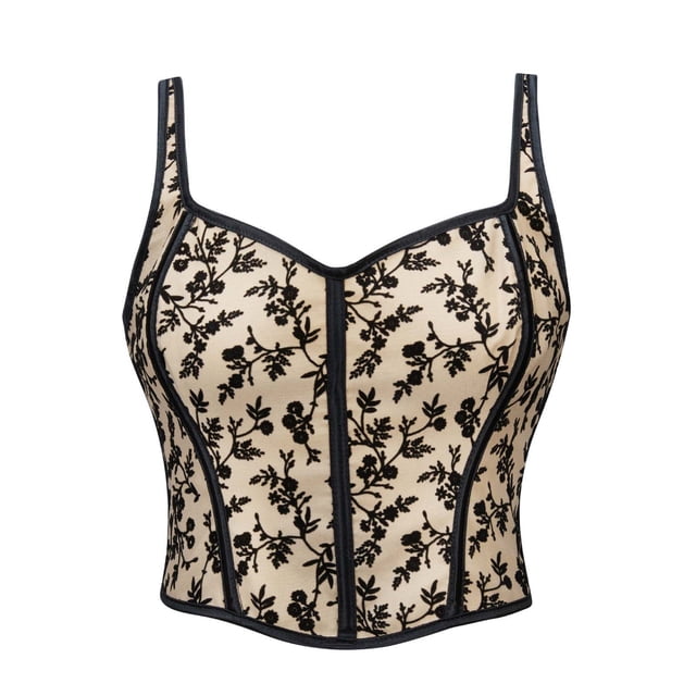 Corsé vintage con tirantes y estampado de vendaje para mujer, top tipo corsé de dacrón.