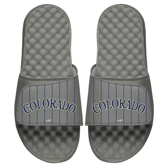 Men's ISlide Gray Colorado Rockies Cooperstown Pinstripe Logo Slide Sandals