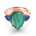 thumbnail image 2 of Gem Stone King 11.08 Ct Green Malachite Blue Created Sapphire 18K Rose Gold Plated Silver Ring (Size 5), 2 of 5