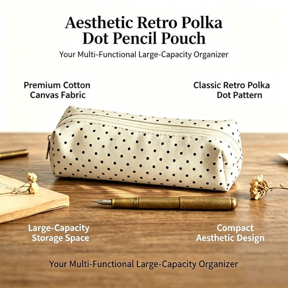 Office Stationery Supplies, Preppy Style Polka Pencil Case, Cute Dots Pencil Pouch Organizer Bag for Desk, Study Room, Work Office