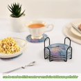 thumbnail image 6 of Haosy Set of 6 Drink Woven Coaster with Holder Heat Resistant Non-Slip Bar Coasters 4 Inches Blue Purple Bird and Flower, 6 of 7
