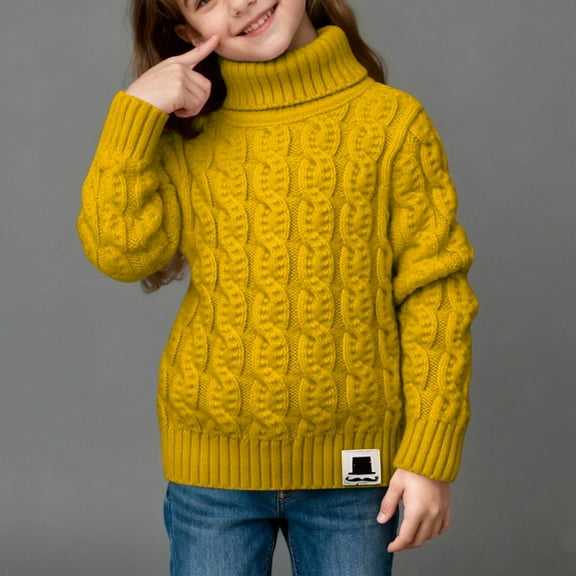 ATOGUTA Sweaters For Girls Turtleneck Kids Tunic Long Sleeve Knit Pullover Jumper Tops Size 3T-9, Yellow