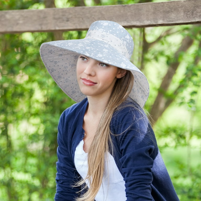 Terra Womens Sun Hat Floppy Beach Summer Reversible Cap Wide Brim Floral  Blue