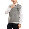 thumbnail image 1 of Odeerbi Niños Niñas V Cuello Cable de Punto Suéter Chaleco Bordado Insignia Sin Mangas Uniforme Escolar Chaleco, 1 of 8