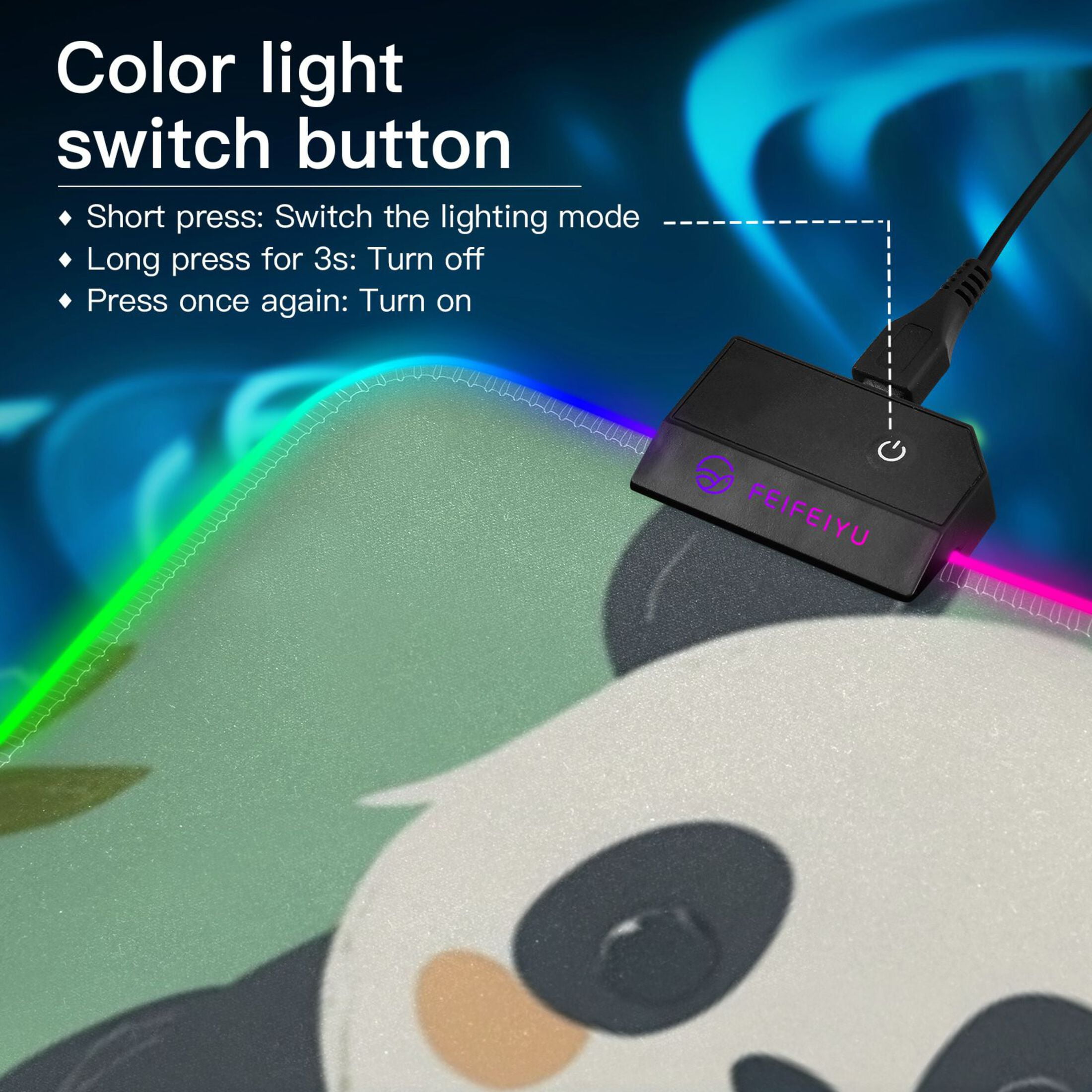 Cartoon Cute Panda RGB Gaming Mouse Pad Large Keyboard Mat Rubber Base 13 Light Modes
