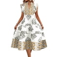 thumbnail image 2 of Warop Womens Summer Boho Floral Print Midi Dress V-Neck Ruffle Sleeve A Line Casual Beach Dress, 2 of 7