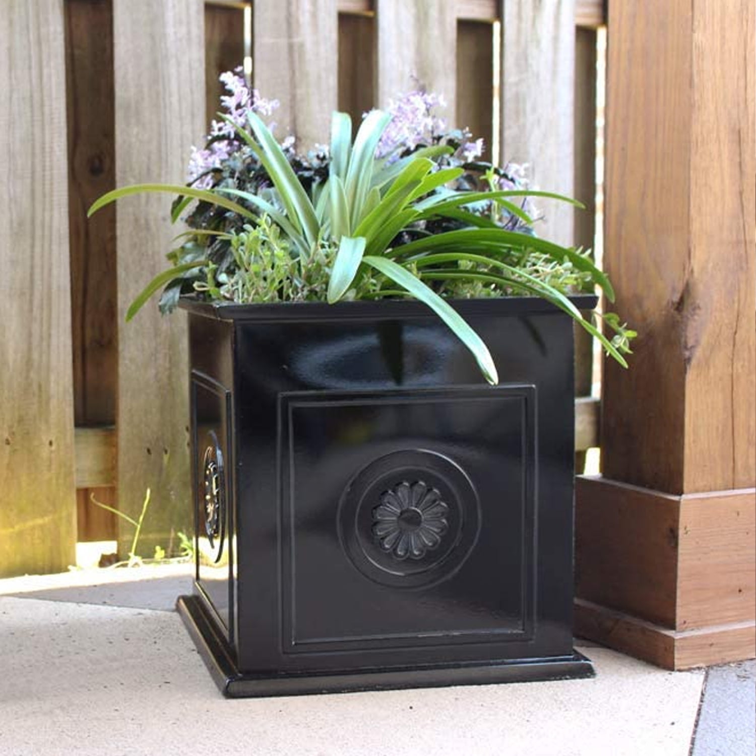Southern Patio CMX-042426 Colony Square Resin Planter Urn, Black (2 Set)