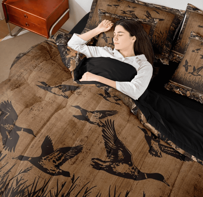 Manfei Mallard Duck 7pcs Twin Bedding Set - Cabin Vintage Hunting Fishing Style