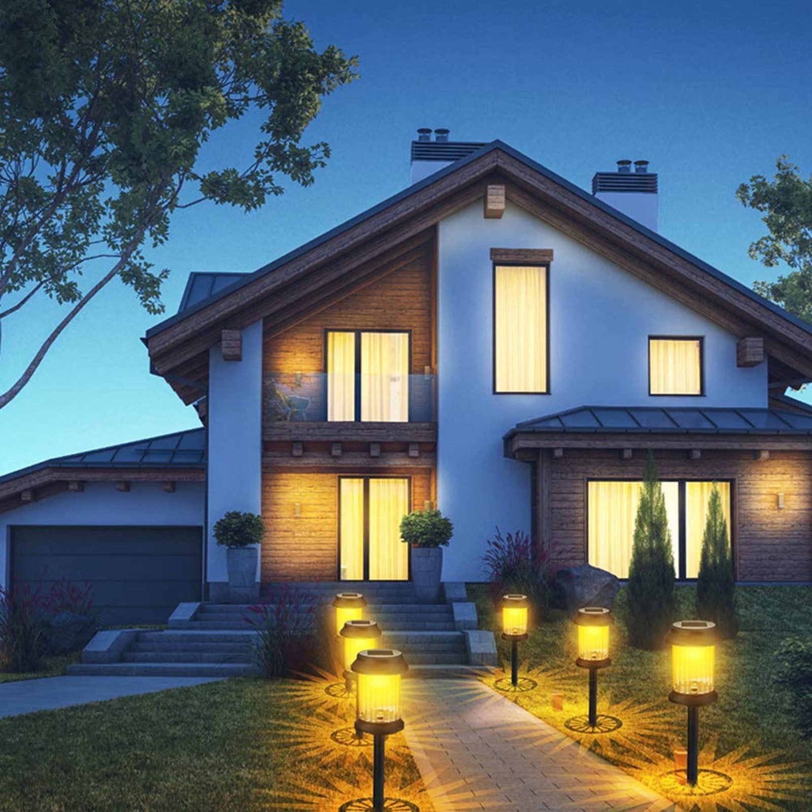 6 Pack Solar Pathway Lights Outdoor, Super Bright LED Garden Lights with RGB Color Changing, Waterproof Auto On/Off for Walkway Patio Yard, 15H Lighting & 8H Charging, White Plastic Landscape Decor