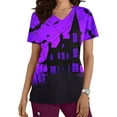 thumbnail image 2 of Yufatyle Short Sleeve V-Neck Halloween Scrub Tops with Pockets Nurse Shirts for Women Holiday Top Work UniformsPurple L, 2 of 5