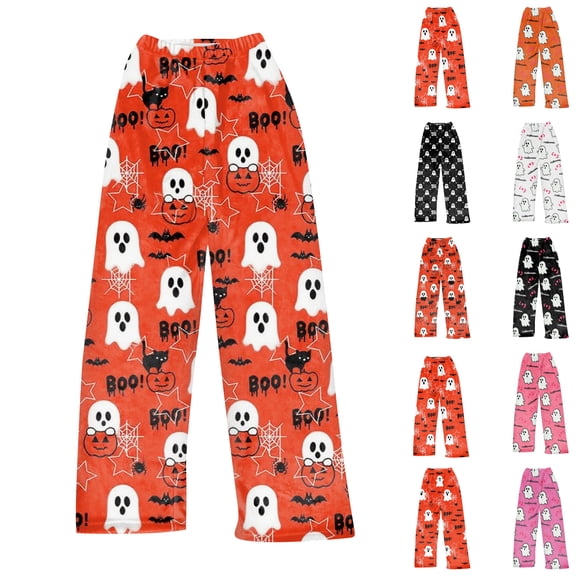 Trgacdwlo Halloween Fleece Pajama Pants for Women Cute Pumpkin Graphics Womens Flannel Pajama Pants Fall Winter Thermal Womens Sleep Pants