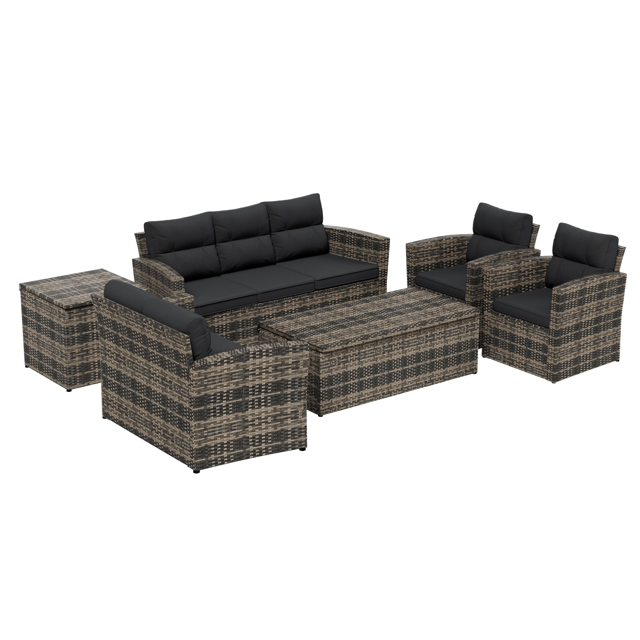 Westin Outdoor 6-Pieces Sofa Conversation Set PE Rattan Wicker Furniture, Brown/Gray
