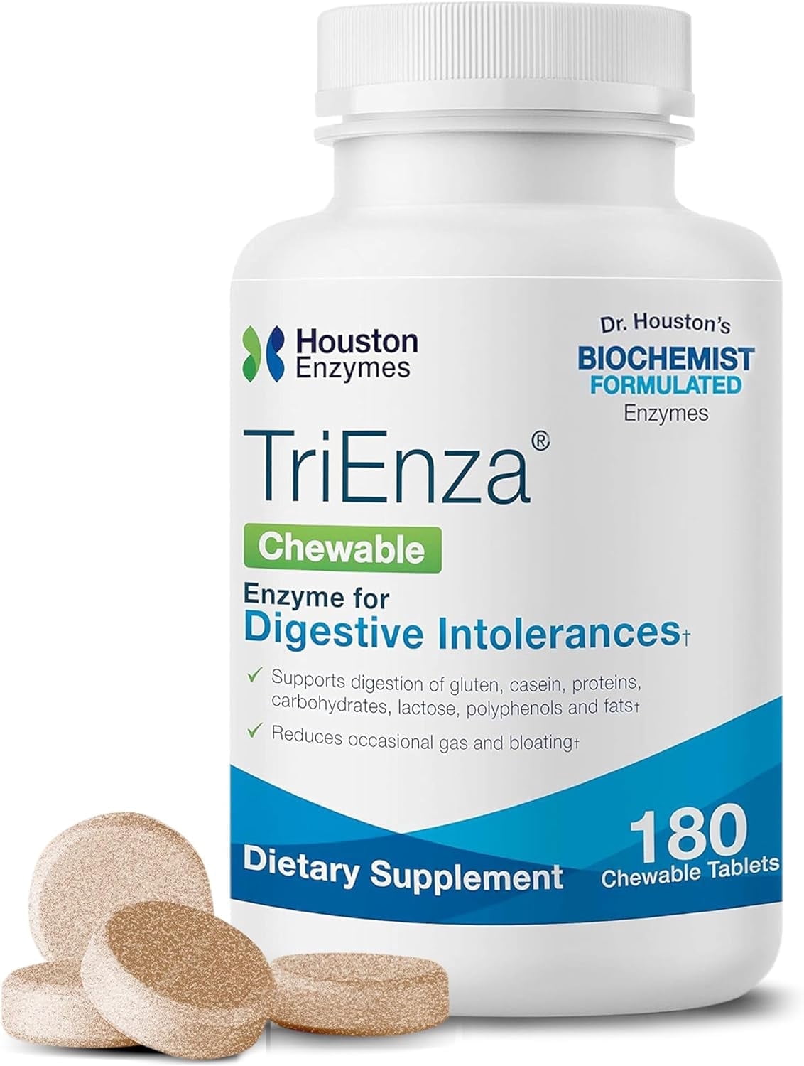 Houston Enzymes TriEnza - Broad-Spectrum Enzyme for Digestive Health Support - 180 Chewable Tablets