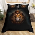 thumbnail image 1 of Queen Size, King Lion Golden Print juego de cama Edredón Negro 3D Lion Animal Print, 1 of 5