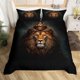 thumbnail image 1 of Queen Size, King Lion Golden Print juego de cama Edredón Negro 3D Lion Animal Print, 1 of 5