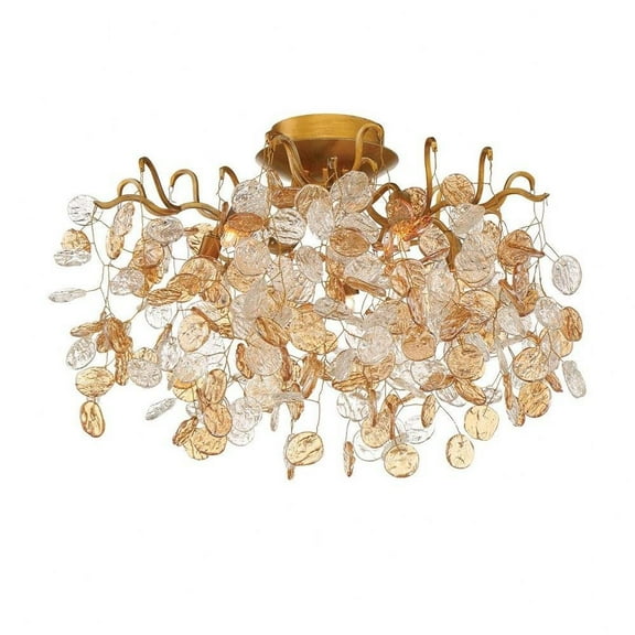 Transitional 5-Light Flushmount with Clear/Amber Hand Pressed Glass-12 inches-Ceiling Mount Bailey Street Home 79-Bel-2041295