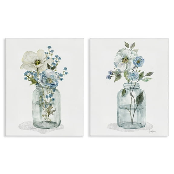 Stupell Industries Dainty Flowers in Jar Plants & Flowers Painting Wrapped Canvas Art Print Wall Art, 16 x 20, Set of 2