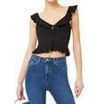 thumbnail image 3 of Women Strap V Neck Cut Out Open Back Ruffle Trim Tank Top, 3 of 6