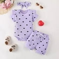 thumbnail image 2 of NIEWTR Baby Girl Summer Romper Shorts Set Short Sleeve Top Newborn Clothes + Bow(A-Purple,9-12 Months), 2 of 9