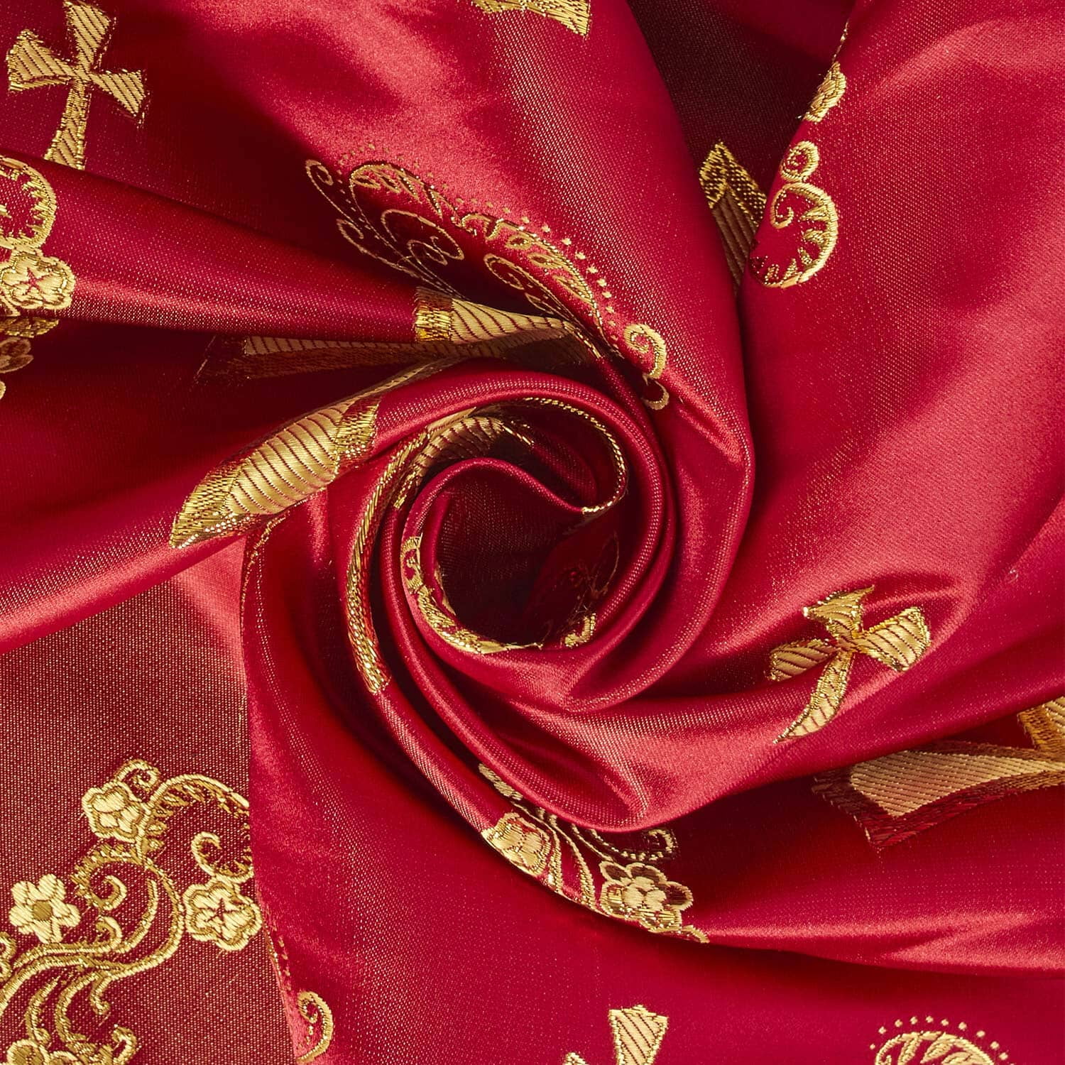 Metallic Clerical Church Cross Brocade Fabric 58/60" Wide Sold By The Yard Many Colors (Burgundy / Gold) (10 Yard)
