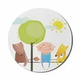thumbnail image 1 of Cartoon Mouse Pad for Computers, Childish Graphic of Bear Fox Bird and Child Sit on a Wire in a Sunny Day, Round Non-Slip Thick Rubber Modern Mousepad, 8" Round, White and Multicolor, by Ambesonne, 1 of 2