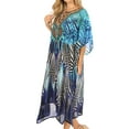 thumbnail image 3 of Sakkas Jenni Women's Mid Length Boho Caftan Kaftan Dress Cover up Flowy Rhinestone - ZB55-Blue - One Size, 3 of 5