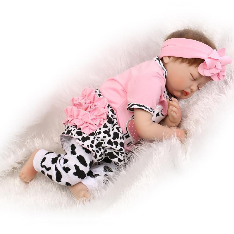 18" Handmade Silicone Reborn Baby Sleeping Girl Doll Lifelike Newborn Kids Gift 