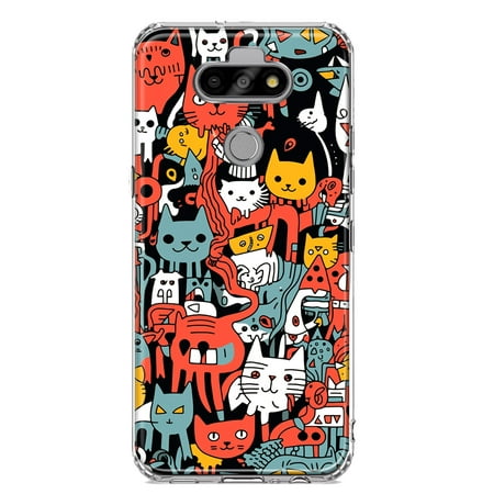 MUNDAZE LG Aristo 5/Phoenix 5/Risio 4 Shockproof Clear Hybrid Protective Phone Case Psychedelic Cute Cats Friends Pop Art Cover