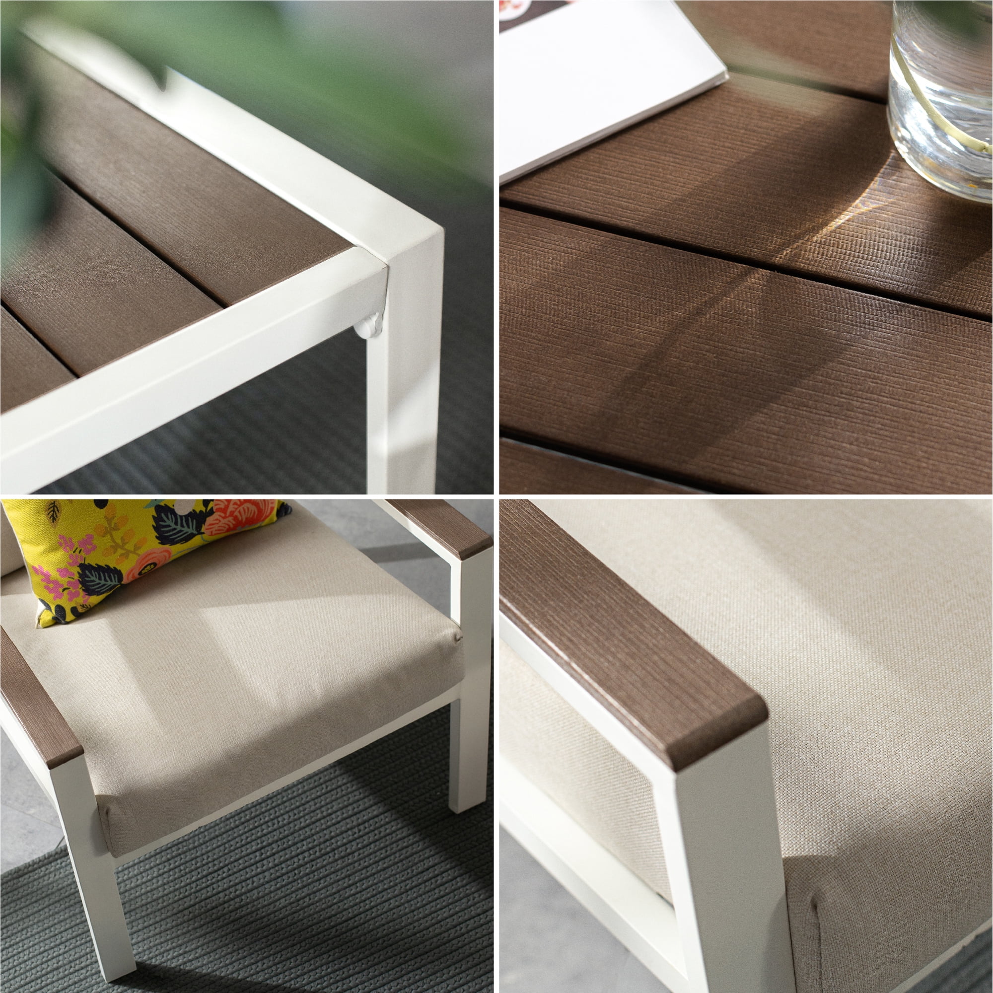 Zinus Dillon Aluminum and Poly Lumber Outdoor 4 Piece Conversation Set, White