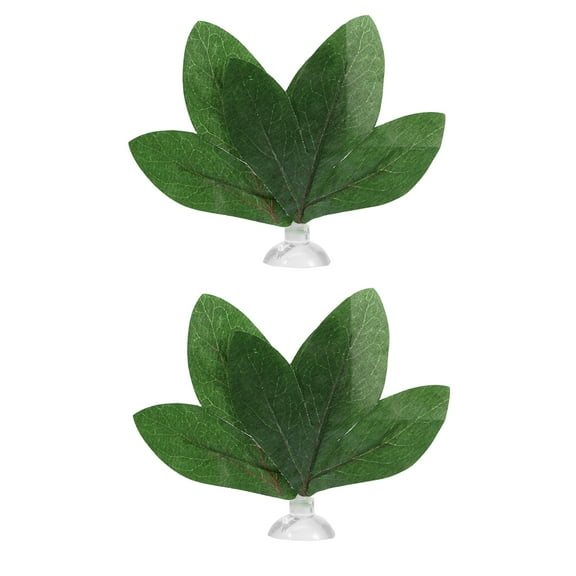 Unique Bargains 2pcs Betta Fish Leaf Pad Hammock Resting Hide Plants Decoration Green 3.74"x3.74" with Suction Cup
