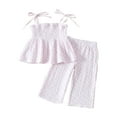 thumbnail image 1 of DXOUPM Kids Girls Clothes Set Summer Cotton Linen Tie Up Ruffle Tank Tops Bell Bottom Pants, 1 of 3